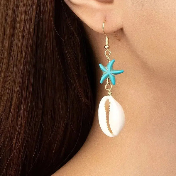 Turquoise Stone Starfish Pearl Drop Earrings