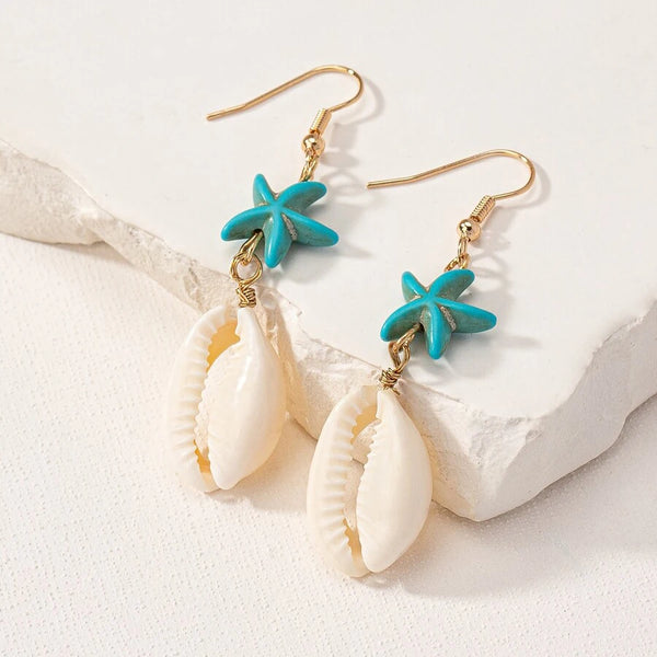 Turquoise Stone Starfish Pearl Drop Earrings