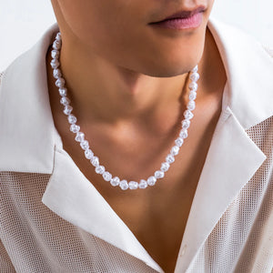 White Pearl Necklace Men