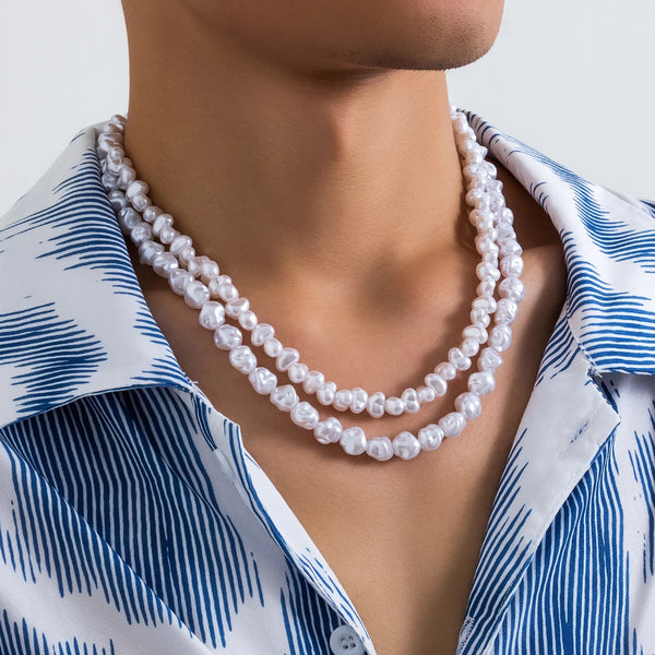 White Pearl Necklace Men